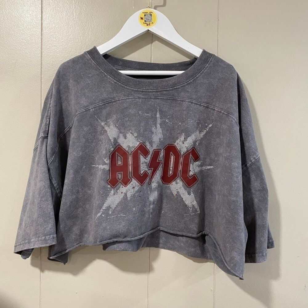AC/DC Vintage Washed Gray Cropped Sweatshirt Women’s Large